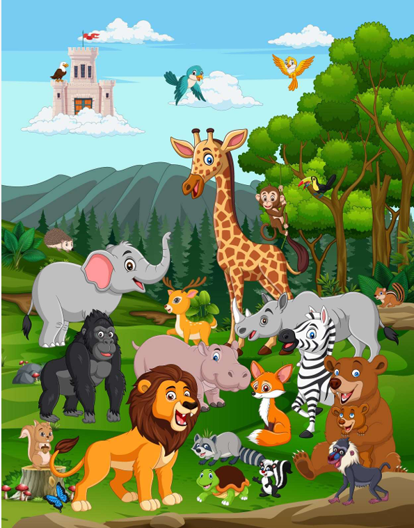 The animals, lion, Giraff, Elephant, Bear, Zebra, and lion